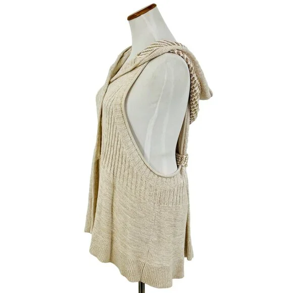 RARE Free People Boho Sleeveless Hooded Textured Knit Cardigan | Coastal Grandma - Picture 5 of 11
